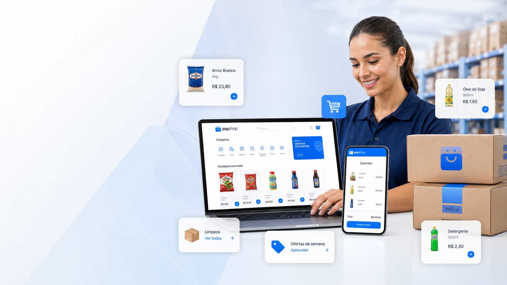 Portal e-commerce Payshop em notebook e celular