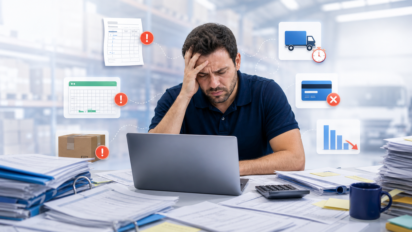 Operação manual com pedidos, estoque e entregas desorganizadas